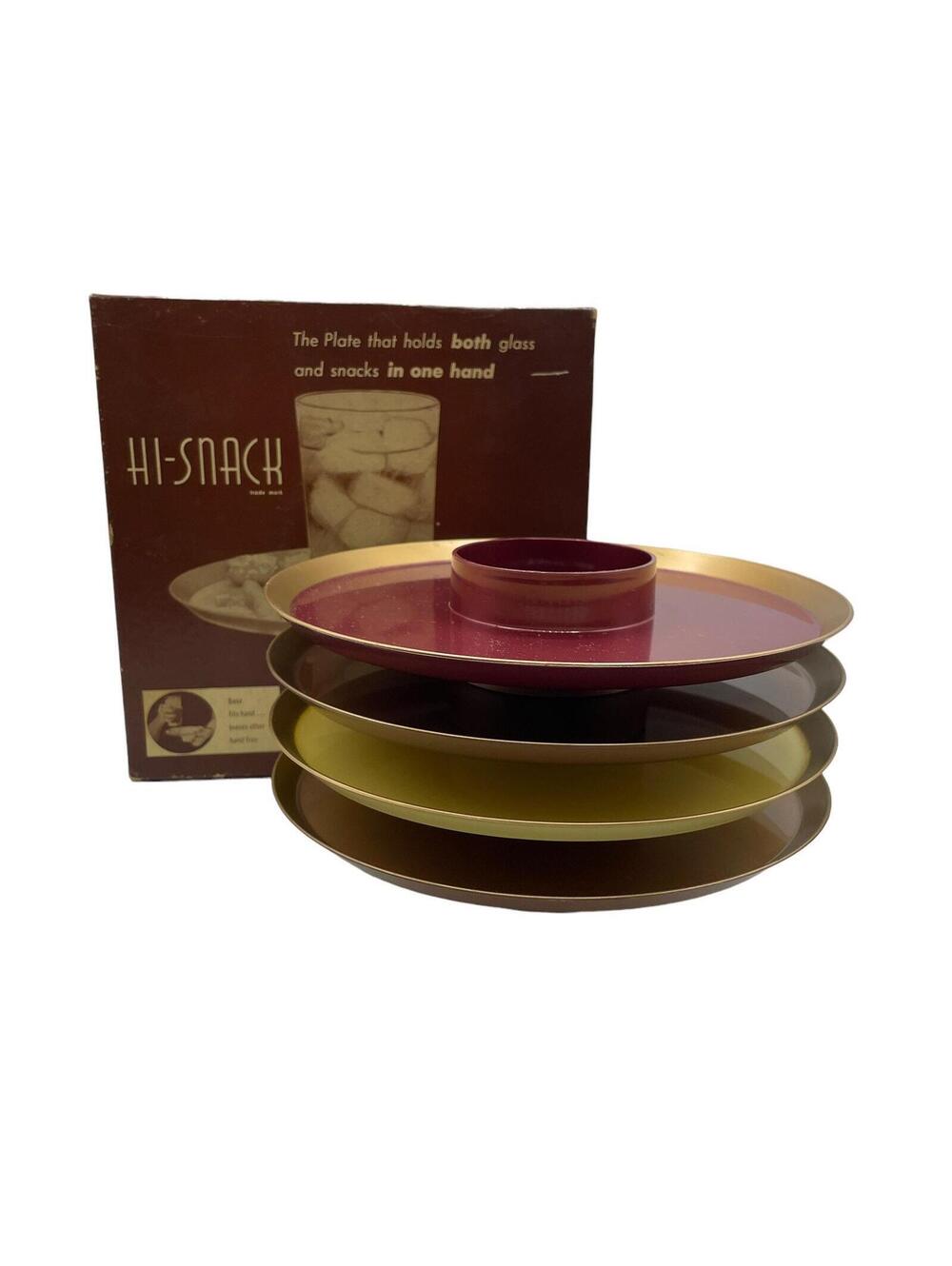 Vintage 1950s Hi-Snack Party Plates: Mid Century Modern, Set of 4, Original Box